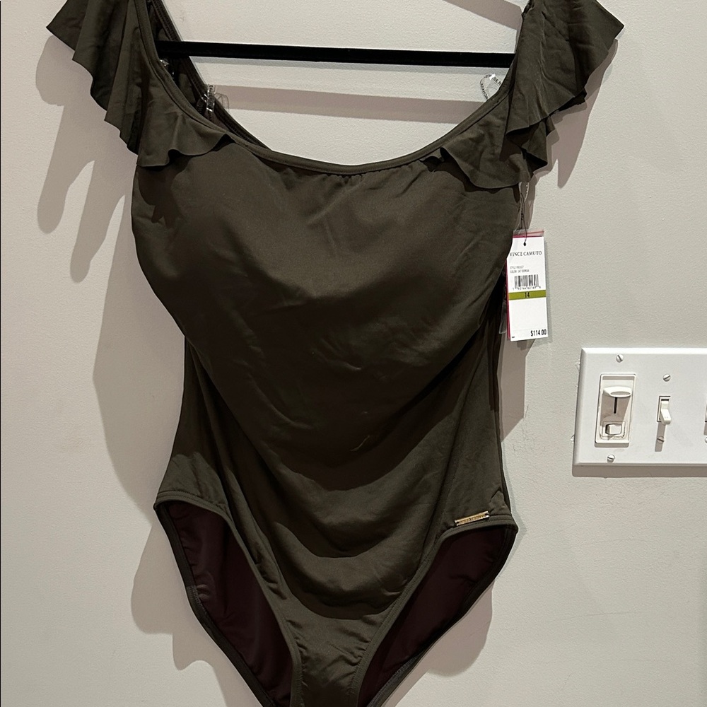NWT! Vince Camuto One Piece Ruffled Swimsuit. Size 14